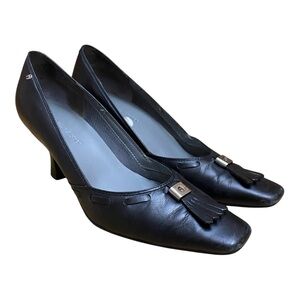 Etienne Aigner Omaha Vintage Black Leather Kitten Heels Shoes Work Wear
